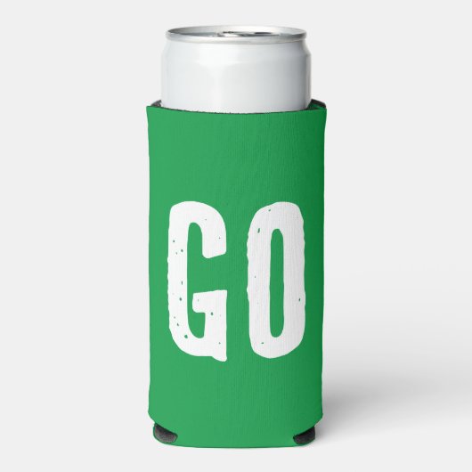 GOまたはストップ。おもしろい引用文。赤と緑 スリム缶クーラー (Seltzer正面)