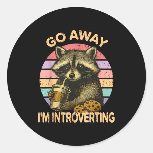Go Away I'm Introverting Funny Raccoon Sarcastic ラウンドシール (正面)