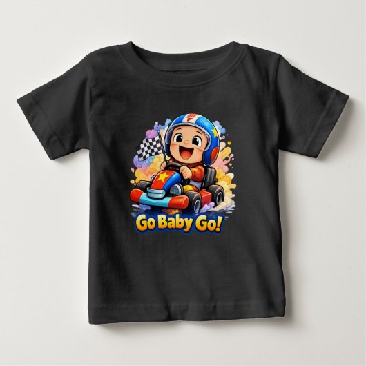 Go Baby Go Cute Racing Toddler Illustration ベビーTシャツ (正面)