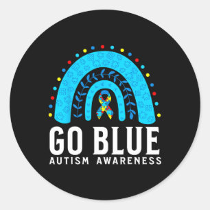 Go Blue Autism Awareness Supportギフトブルーリボン ラウンドシール