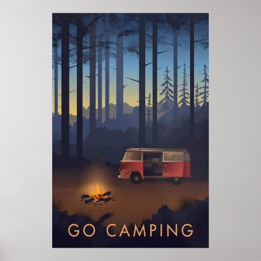Go Camping Travel Poster Campervan Version ポスター (正面)