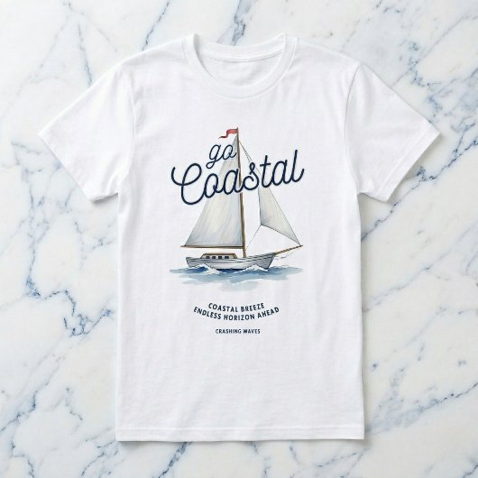 Go Coastal 白い帆船グラフィックTシャツ Tシャツ