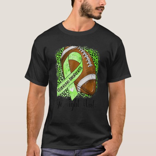 Go Fight Win Football Green Ribbon Glaucoma Awaren Tシャツ (正面)