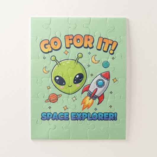 Go For It! 宇宙探検家 - かわいいエイリアン ジグソーパズル (縦)