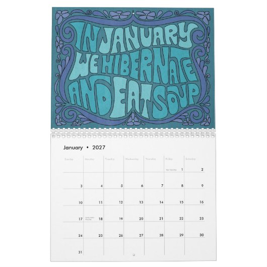 Go For It! Groovy Lettering Calendar カレンダー (1月 2027)