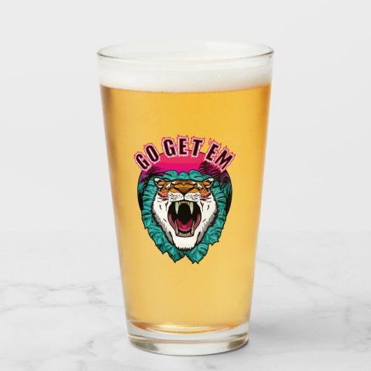 Go get 'em - Tiger顔グラフィックデザイン タンブラーグラス (ドリンク正面)