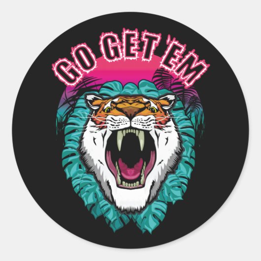Go get 'em - Tiger顔グラフィックデザイン ラウンドシール (正面)