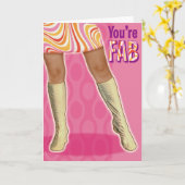 Go-Goブーツ+ミニスカートレトロ誕生日 カード (黄色い花)