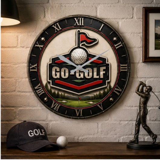 Go Golf Modern Golfer Gift ラージ壁時計