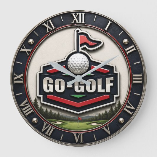 Go Golf Modern Golfer Gift ラージ壁時計 (正面)