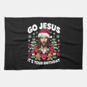 Go Jesusあなたの誕生日の醜いクリスマスセーター キッチンタオル (横)