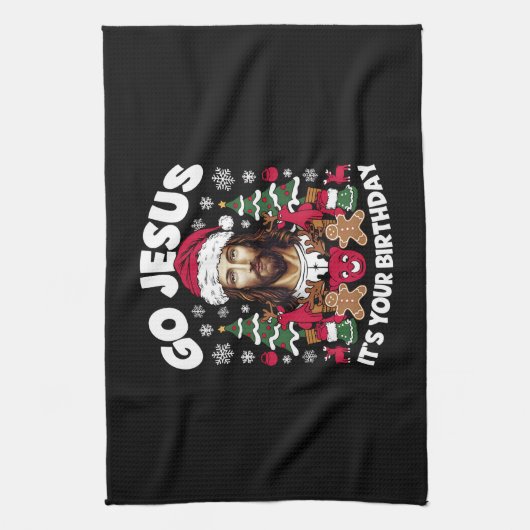 Go Jesusあなたの誕生日の醜いクリスマスセーター キッチンタオル (縦)