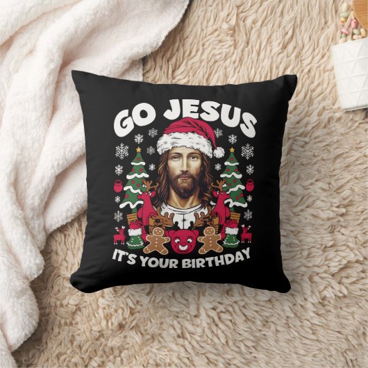 Go Jesusあなたの誕生日の醜いクリスマスセーター クッション (ブランケット)