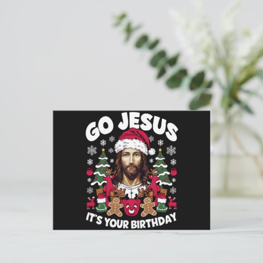 Go Jesusあなたの誕生日の醜いクリスマスセーター シーズンポストカード (スタンド正面)