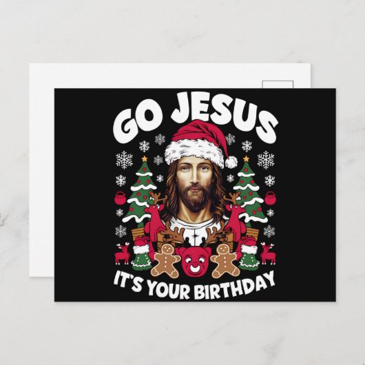 Go Jesusあなたの誕生日の醜いクリスマスセーター シーズンポストカード (正面/裏面)