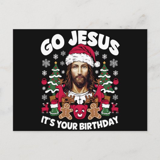 Go Jesusあなたの誕生日の醜いクリスマスセーター シーズンポストカード (正面)