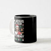 Go Jesusあなたの誕生日の醜いクリスマスセーター ツートーンマグカップ (正面左)