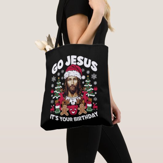 Go Jesusあなたの誕生日の醜いクリスマスセーター トートバッグ (クローズアップ)