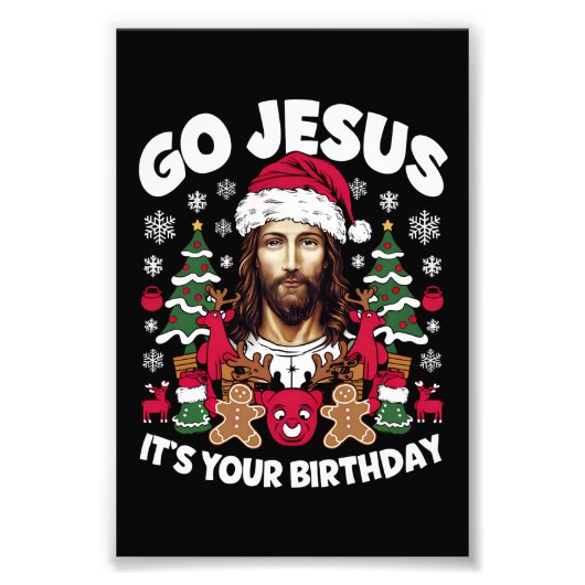 Go Jesusあなたの誕生日の醜いクリスマスセーター フォトプリント (正面)