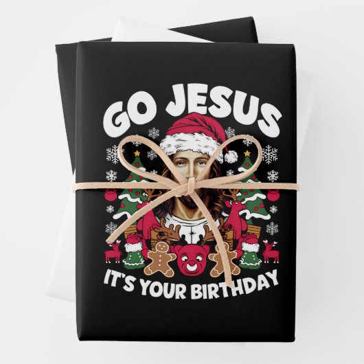 Go Jesusあなたの誕生日の醜いクリスマスセーター ラッピングペーパーシート (インサイチュ)