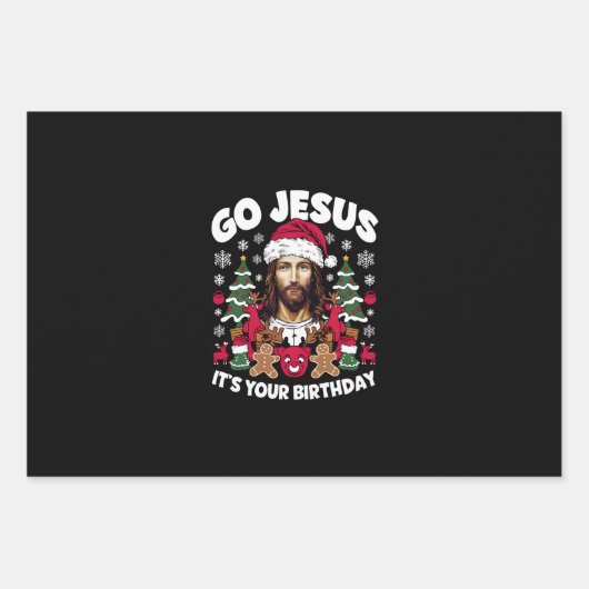 Go Jesusあなたの誕生日の醜いクリスマスセーター ラッピングペーパーシート (正面)