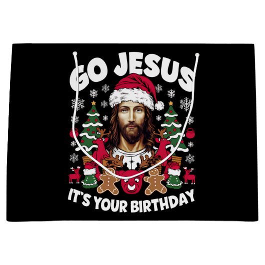 Go Jesusあなたの誕生日の醜いクリスマスセーター ラージペーパーバッグ (正面)