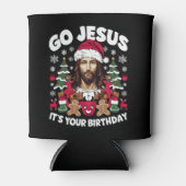 Go Jesusあなたの誕生日の醜いクリスマスセーター 缶クーラー (正面)