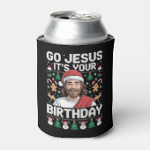 Go Jesusあなたの誕生日の醜いクリスマスセーター 缶クーラー (缶正面)