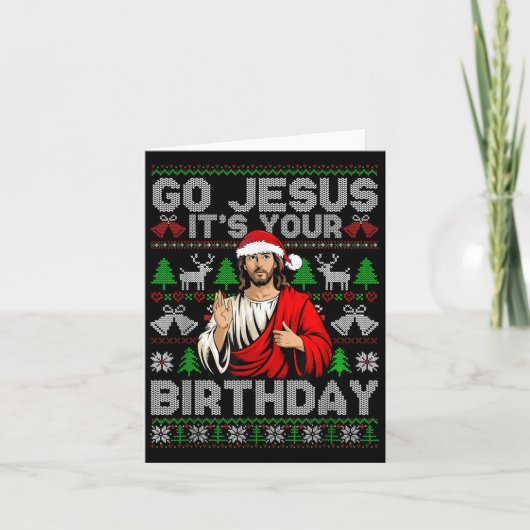 Go Jesus It's Your Birthday Ugly Christmas Sweater カード (正面)