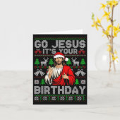 Go Jesus It's Your Birthday Ugly Christmas Sweater カード (黄色い花)
