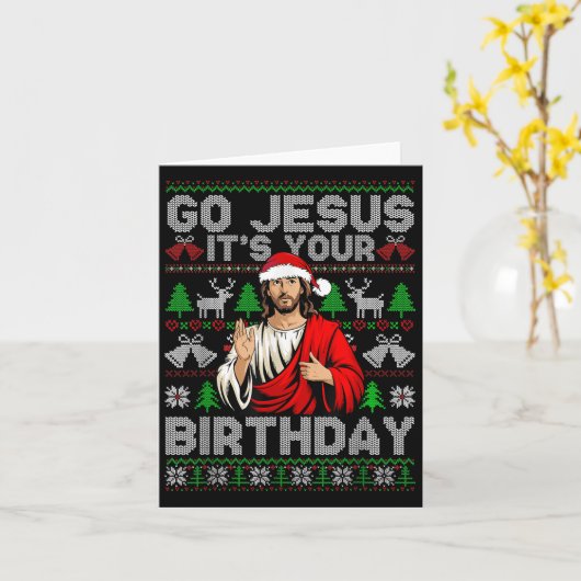 Go Jesus It's Your Birthday Ugly Christmas Sweater カード (黄色い花)