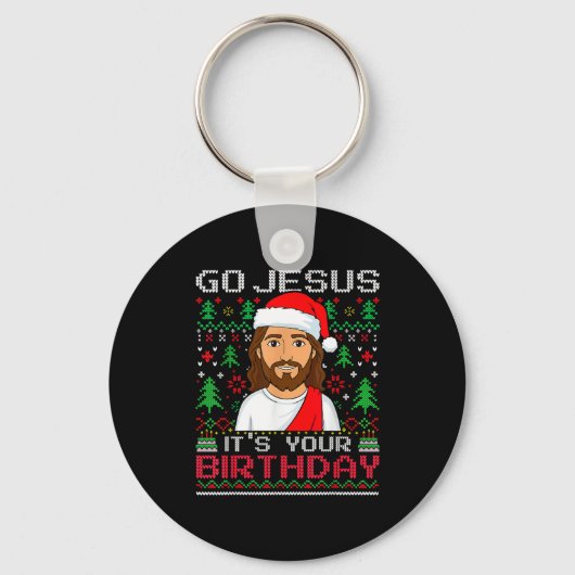 Go Jesus It's Your Birthday Ugly Jesus Christmas S キーホルダー (正面)