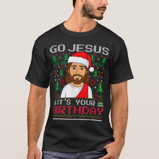 Go Jesus It's Your Birthday Ugly Jesus Christmas S Tシャツ (正面)