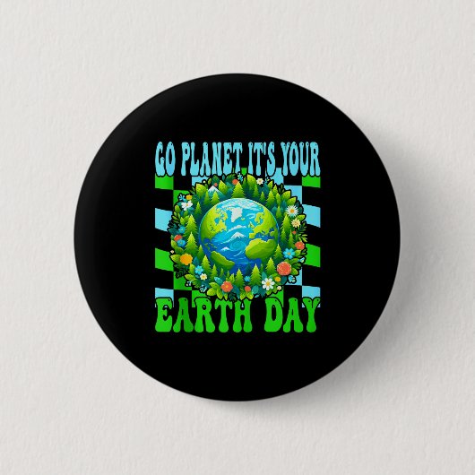 Go planet earth day cute earth nature lovers tank 缶バッジ (正面)