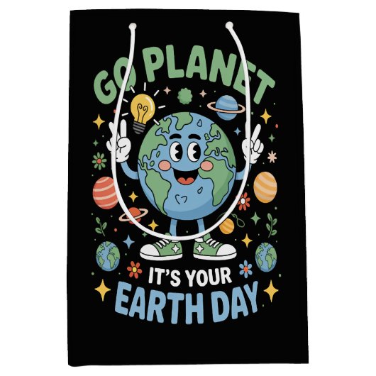 Go Planet Its Your Earth Day ミディアムペーパーバッグ (正面)
