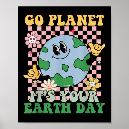 Go Planet Its Your Earth Day Peace Groovy Kids Boy ポスター (正面)