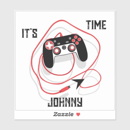 Go Play Video Game Gamer Joystick Red Black White. シール (シート)