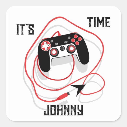 Go Play Video Game Gamer Joystick Red Black White. スクエアシール (正面)