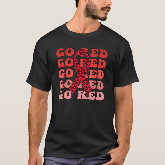 Go Red Groovy Heart Disease Awareness Heart Warrio Tシャツ (正面)