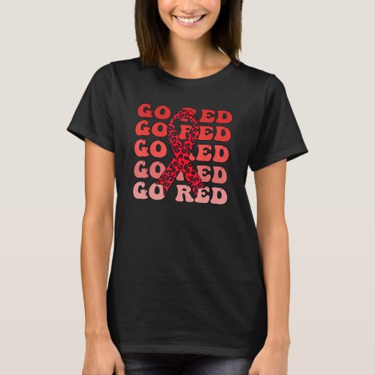 Go Red Groovy Heart Disease Awareness Heart Warrio Tシャツ (正面)