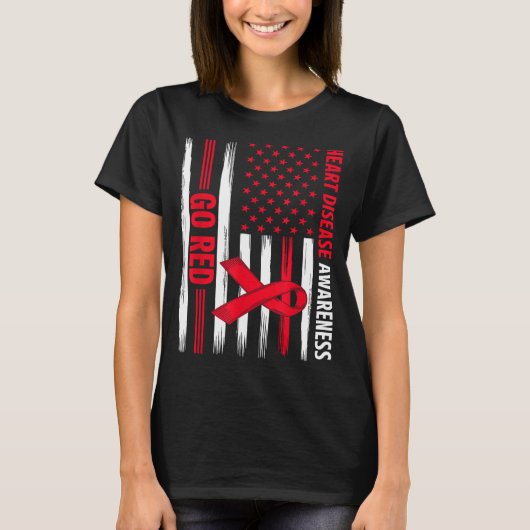 Go Red Heart Disease American Flag Heart Disease A Tシャツ (正面)