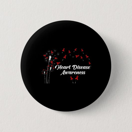 Go Red Heart Disease Awareness Red Ribbon Dandelio 缶バッジ (正面)