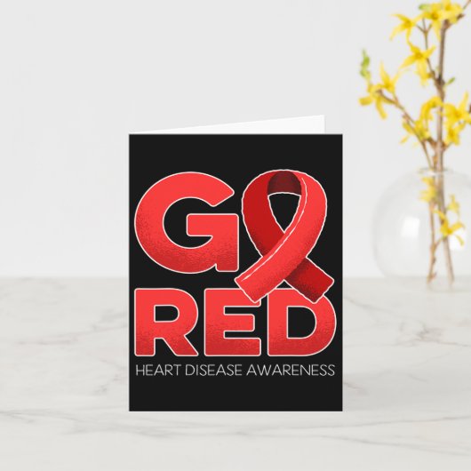 Go Red Heart Disease Awareness Red Ribbon Survivor カード (黄色い花)