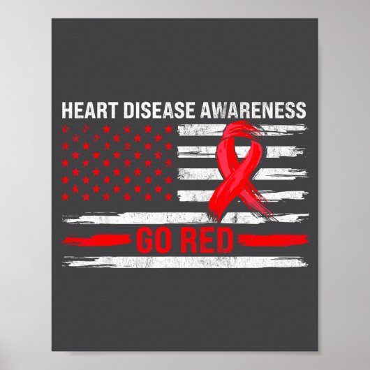 Go Red Heart Disease Suprt Flag - Heart Disease Aw ポスター (正面)