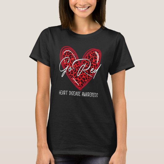 Go Red Leopard Heart Disease Awareness Warrior Feb Tシャツ (正面)