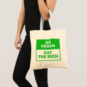 "Go Vegan - Eat The Rich" Green Climate Activism トートバッグ (正面(商品))