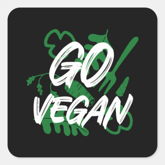 go vegan gift for vegetarian lovers green food スクエアシール (正面)