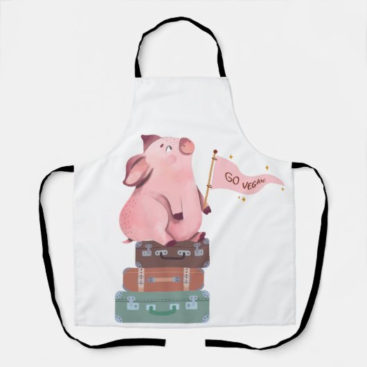 Go Vegan with Cute Pink Pig エプロン (正面)