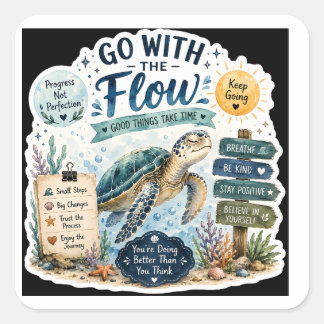 Go With The Flow – 水彩海ガメ スクエアシール