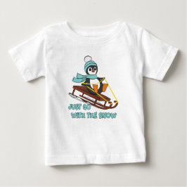 Go With The Snow Sledding Cute Penguin Winter ベビーTシャツ